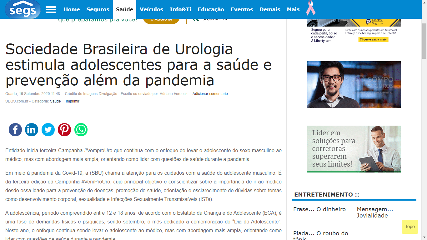 Sociedade Brasileira de Urologia estimula adolescentes para a saúde e  prevenção além da pandemia – SBU – SP